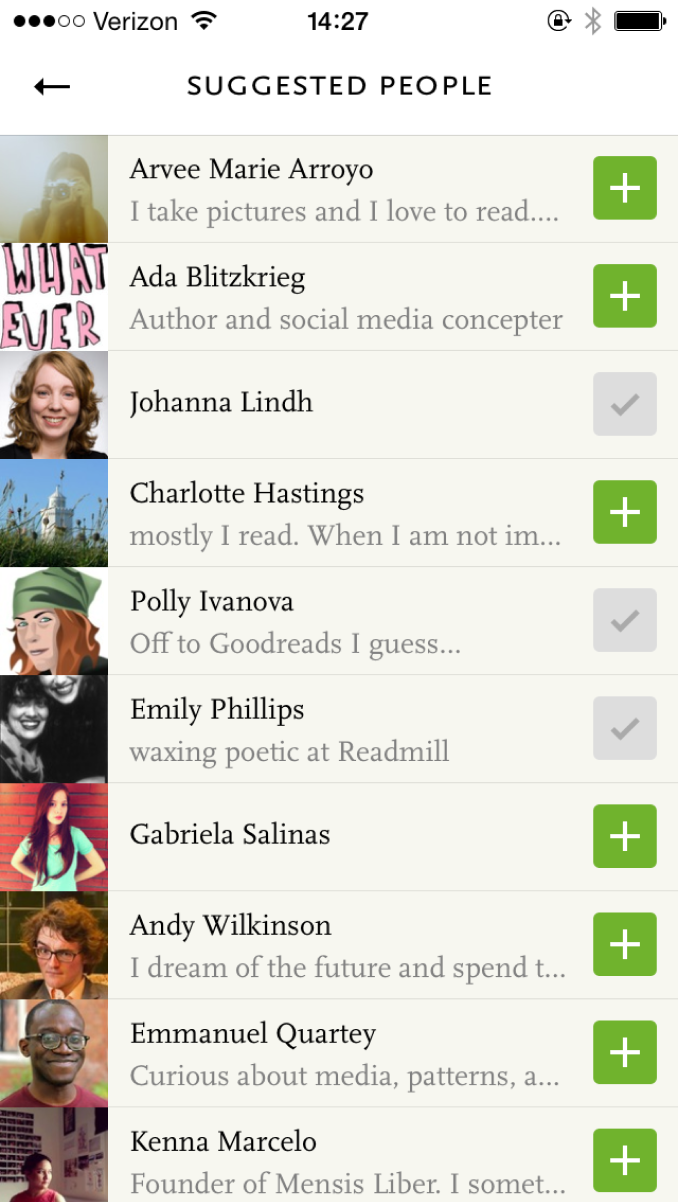 Readmill for iPhone - Suggested friends